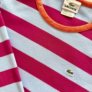 Lacoste Tee with Pink and Light Blue Stripes